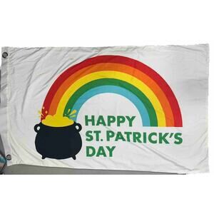 Happy St. Patricks Day Flag with Grommets Pot of Gold Rainbow LARGE 3’ x 5’